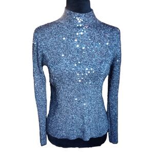 Once1again Women's Size Medium Black with Siver Sparkles and Sequins Top Vintage